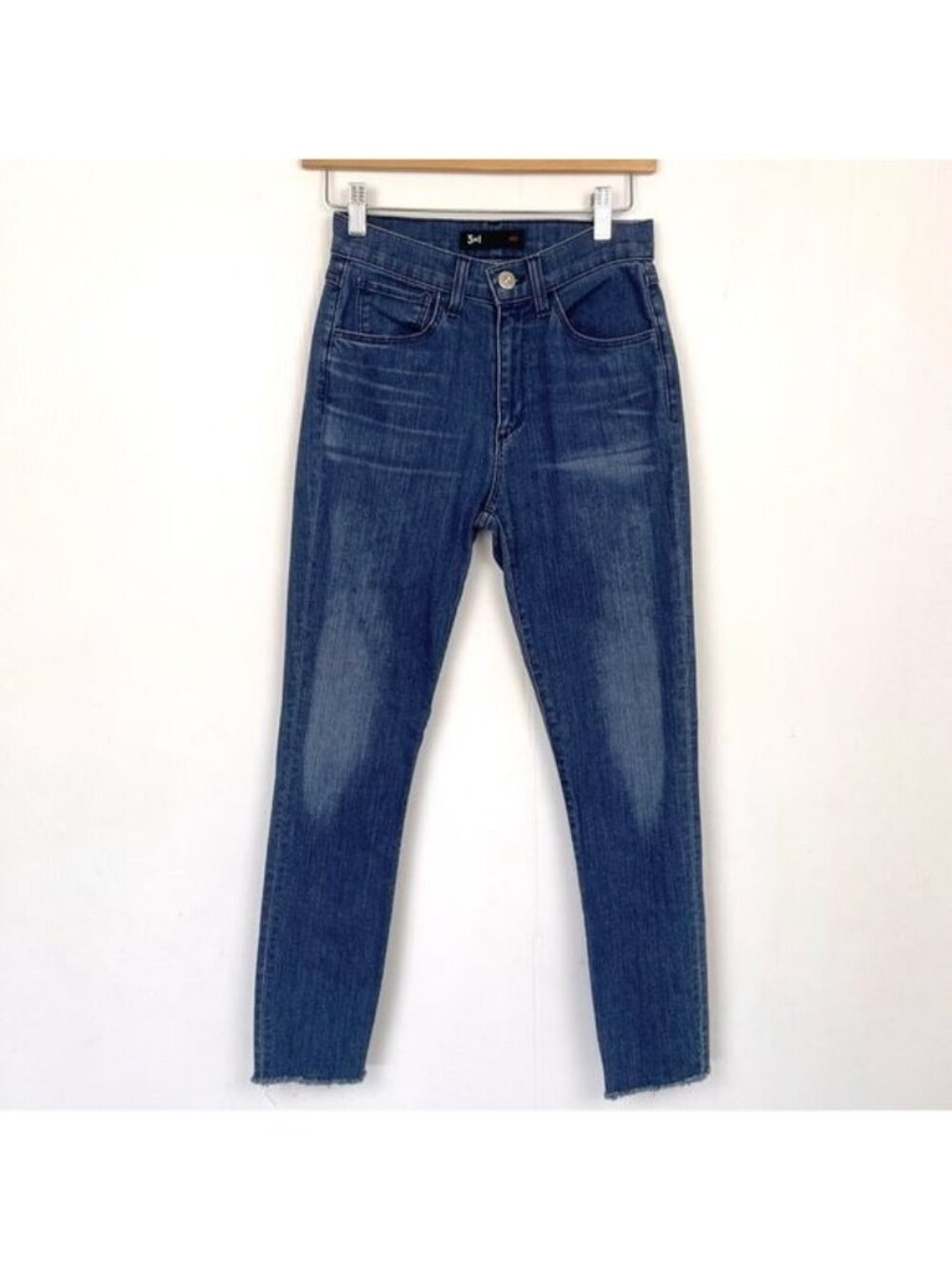 3x1 High Rise Ankle Raw Hem Cotton Blend Skinny Jeans in Sally, Medium Wash  24